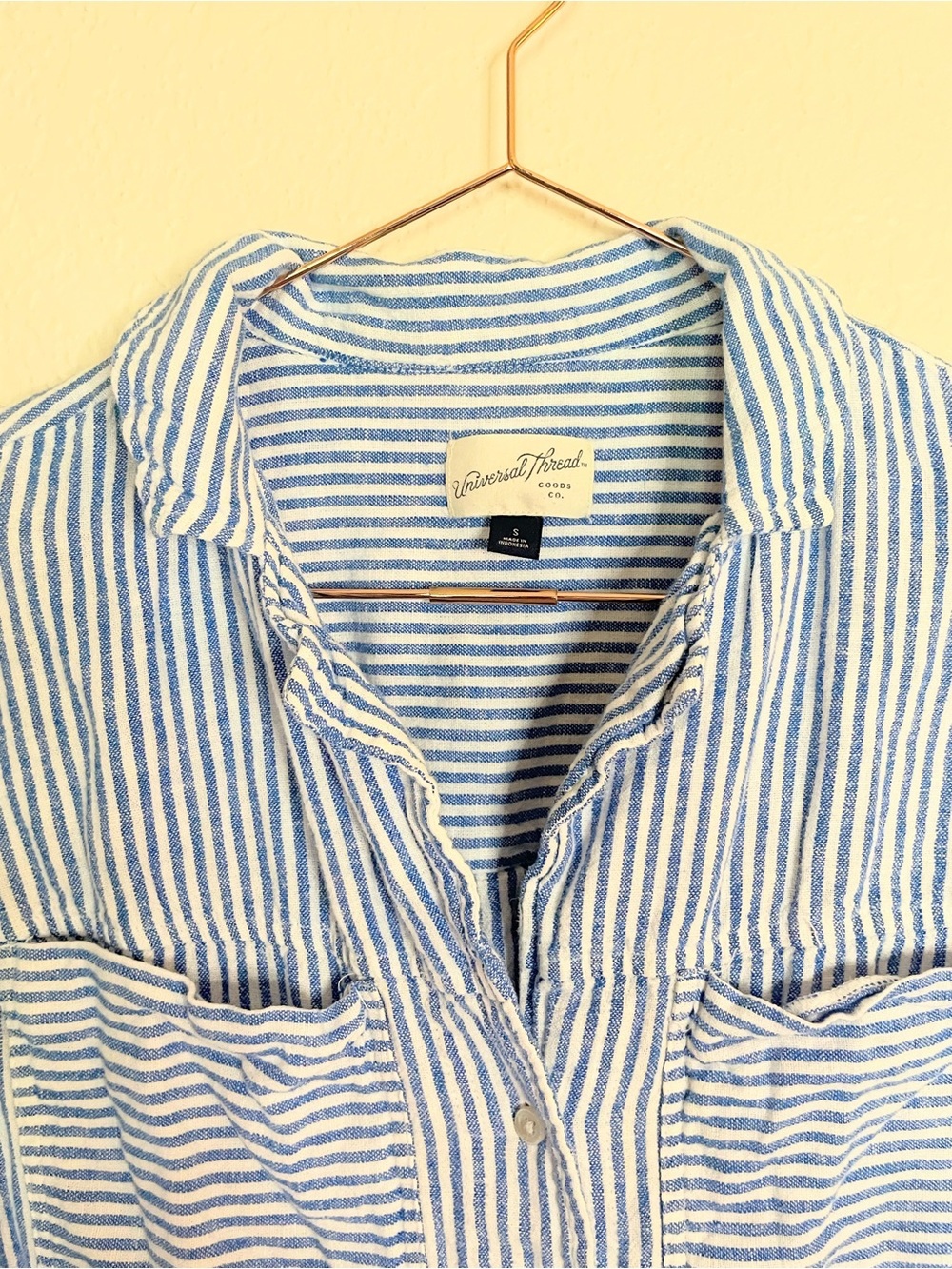 Universal Thread Blue White Stripe Linen Blend Top Small - Picture 4 of 8